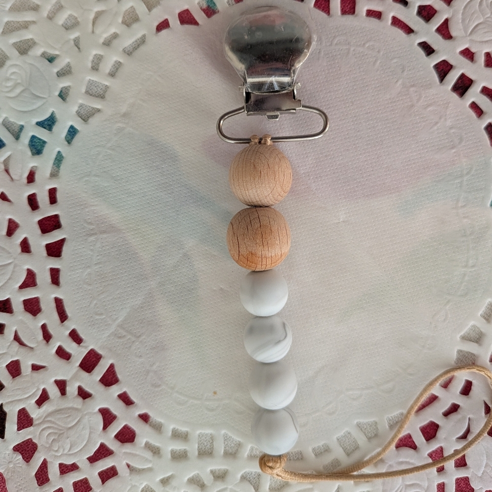 Wood and Marble Pacifier Clip